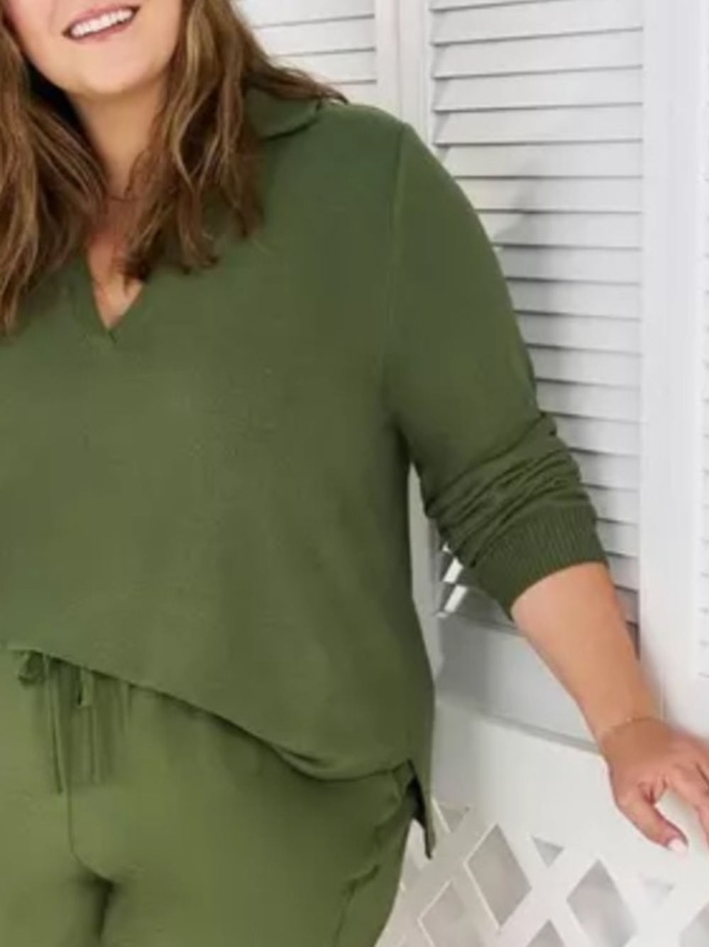Belle Isle by Torrid Olive Green V-Neck Collared Women's Sweater, SZ 00X, NWT